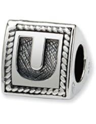 Triangle Block, Letter U Charm in Silver For 3mm Charm Bracelets