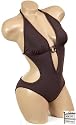 Sexy Brown Onepiece Low Cut Plunge Monokini Swimsuit