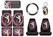 Tinkerbell Optic Pink Dot 9pc Combo Set Front & Rear Floor Mats, Seat Covers, Steering Wheel Cover, CD Visor & Keychain