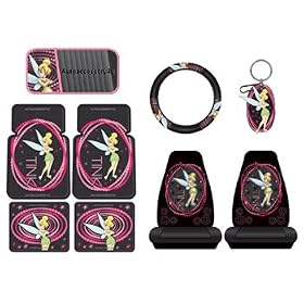 Tinkerbell Tink Pixie Power 7pc Combo Set Front & Rear Floor Mats  Seat Covers & Steering Wheel Cover