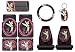 Tinkerbell Optic Pink Dot 9pc Combo Set Front & Rear Floor Mats, Seat Covers, Steering Wheel Cover, CD Visor & Keychain