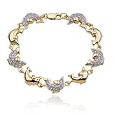 18k Yellow Gold Plated Sterling Silver Cubic Zirconia Dolphin Station Bracelet, 7.25