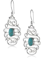 Sterling Silver Oval Turquoise Center Swirl Drop Earrings