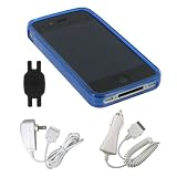 Dark Blue Circle Design TPU Silicone Crystal Skin Case + Wall Charger + Car Charger for Apple iPhone 4 4th Generation with Shoe Silicone Pouch for Nike+ iPod Sensor, AT&T