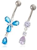 Silver & Titanium AMBD105611 Ladies Set Of 2 Cubic Zirconia Body Bar