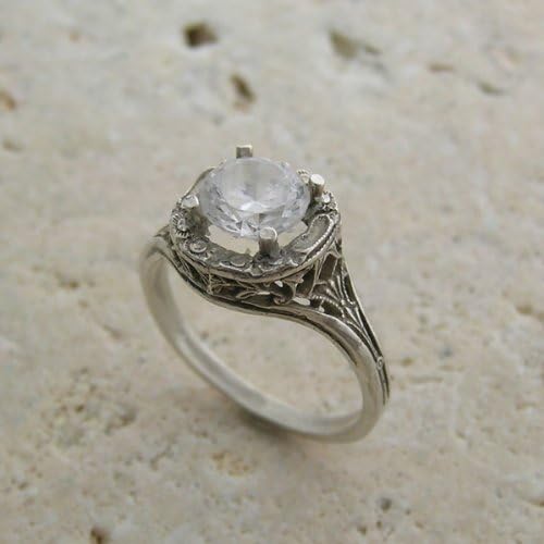14k White Gold Art Deco Style Filigree Ring