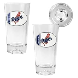 Los Angeles Dodgers MLB 2pc Pint Ale Glass Set with Baseball Bottom - Oval Logo by Great American Products