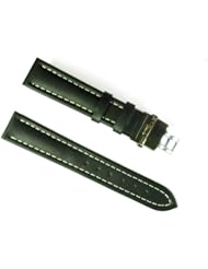 BANDA LEATHER WATERPROOF WATCH BAND WITH STAINLESS DEPLOYANT TWO BUTTON DOUBLE FOLD BUCKLE DESIGN-REAL ITALIAN CALF LEATHER-18 mm BLACK COLOR