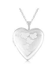 Hand Engraved Heart Shaped Butterfly Pendant Locket Sterling Silver