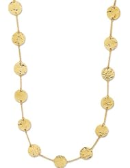 14K Yellow Gold 38" 10.0mm Polish Alternate Hammered Flat Round And Rolo Like Chain Long Link Fancy Necklace With Spring Ring Clasp