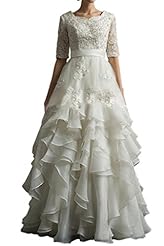 Elbow Length Sleeves Vintage  Natural   Waistline Organza/Satin Bandage Dress/Wedding Dress  With Ruffles