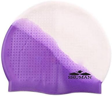 SHUMAN Unisex High Elastic Silica Gel Waterproof Swimming Cap White and Purple