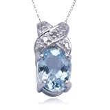 Sterling Silver Blue Topaz and Diamond Oval Pendant, 18