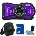 Pentax Optio WG-1 Adventure Series 14 MP Waterproof Digital Camera with 5x Wide-Angle Optical Zoom (Purple)Deluxe Kit Includes 4 GB Memory Card, Deluxe Carrying Case, and 3pc Lens Cleaning Kit.