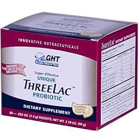 Threelac Probiotic Dietary Supplement, Natural Lemon Flavor, Includes 60 .053-Ounce Packets