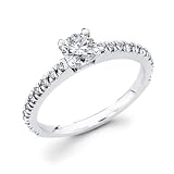 14K White Gold Round Diamond Solitaire Engagement Ring with Side Stone (5/8 ctw., GH, SI) - Size 8