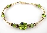 2 Piece Bracelet & Earring SET: Dk. Peridot (Olivine) - August Birthstone Gold Filled Swarovski Crystal Handmade Beaded Bracelets