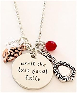 LAJewelry Beauty and the Beast Inspired Necklace " Until the last petal falls " Rose crystals Birthday gift Silver Plated Necklace jewelry Birthstone Charm Birthday gift from USA