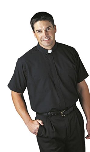 Christian Brands Men's Polyester Cotton Blend Short Sleeve Clergy Shirt, Navy, 18 1/2 Inch