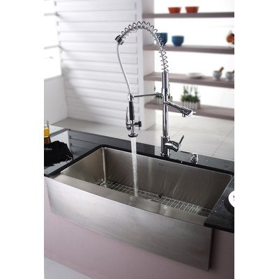 Kraus KHF200-36-KPF1612-KSD30CH Stainless Steel Farmhouse Kitchen Sink Chrome Fa