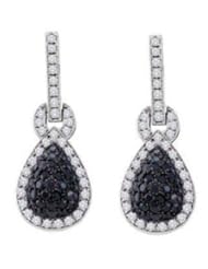 1.8 cttw 14k White Gold Long Drop Earrings Black Diamond Long Drop Earrings (Real Diamonds: 1.8 cttw)