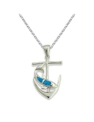 Sterling Silver Anchor and Blue Opal Dolphin Pendant with Chain