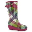 Ladies Checked Wedge Heels Wellington Boots
