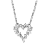 Search : 14K White Gold Baguette and Round Diamond Heart Pendant