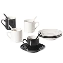 Yedi Houseware Classic Coffee and Tea Black and White Espresso Cups and Saucers with Spoons, Set of 4