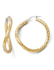 14k White and yellow gold Leslies Two tone Satin Hoop Earrings
