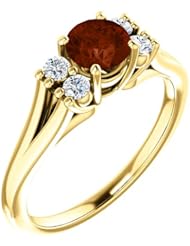 18K Yellow Gold 5.00mm Round Cut Mozambique Garnet and Diamond Ring -- LIFETIME WARRANTY