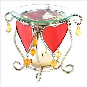 Stained Glass Red Hearts Home Fragrance Oil Diffuser or Scented Wax Tart Warmer - Valentines Day Decor Gift Idea for Her