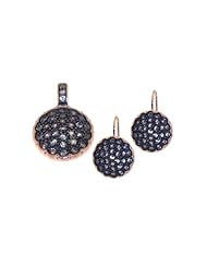 Nickel Free Sterling Silver Pendant & Earring Sets Black CZ 14K Gold Plated Set