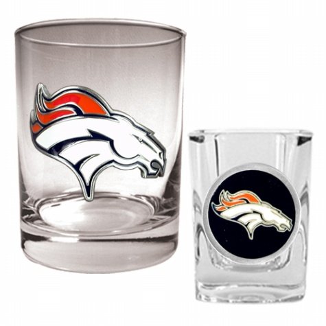 NFL Denver Broncos Rocks Glass & Shot Glass Set - Primary Logo
