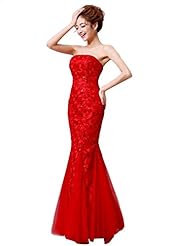 Strapless Floor Length Mermaid Off the Shoulder Lace-Up Evening Dress 