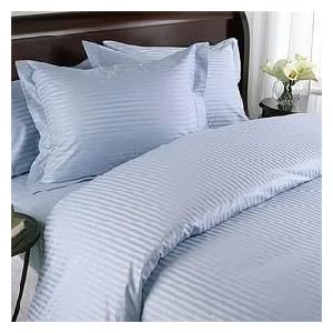 Luxurious SEVEN (7) Piece Set, BLUE Damask Stripe, EASTERN KING Size, 4pc BED SHEET SET & 3pc DUVET SET, 1200 Thread Count Ultra Soft Single-Ply 100% Egyptian Cotton, 1200TC Sheet & Duvet Set includes Two (2) Shams & TWO (2) Pillow Cases