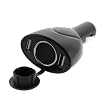 GTMax Black 2-Port USB Car Charger Vehicle Power Adapter with Extra Socket for iPhone 3G 4G 4th, iPod, MP3 MP4 Players, Digital Cameras, Kindle, Cell Phones, PDAs