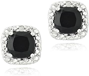 925 Silver 2.5ct Black Spinel &amp; Diamond Accent Cushion Cut Stud Earrings