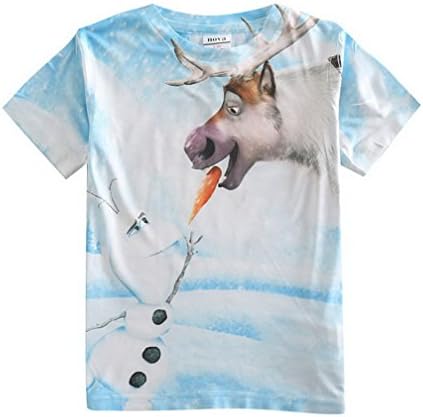 Snow Queen Little Boys Summer Short Sleeve 3D Printing Milk Silk Tees T-Shirts,Light.Blue,5-6Y