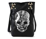 Happylife Punk Black Cool Lady Skull Face Designer Pu Leather Handbag Purse Bag Wallet Vintage 0003