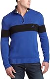 Nautica Sportswear Men's 1/4-Zip Single Chest Stripe Sweater,Royal,Large