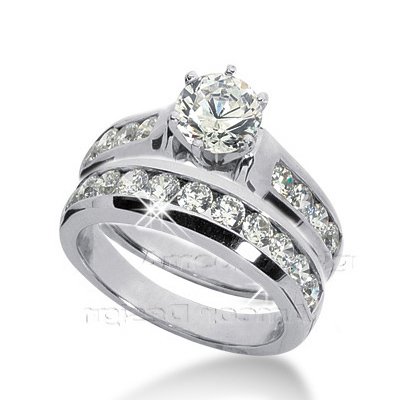 14K White Gold Round Cut Diamond Matching Bridal Set (1.70ct.tw, HI Color, SI2-3 Clarity)