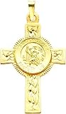 14K Gold Cross St. Christopher Medal Pendant