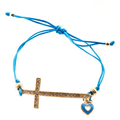 Image #1 of Aqua cord bracelet with golden cross