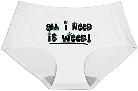 Women's Comfy Stretch Ice Silk Bikini Briefs Panties All I Need Is Weed Design Size L White