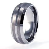 8mm Mens / Woman's Tungsten Carbide Dome Band / Ring with Double Row Brushed and Polish Finish