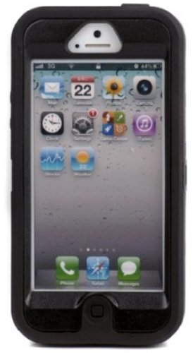 Brand New Iphone 5 5S Body Armor Defender - Comparable to Otterbox Defender + 1pc 3ft Data Cable (Black on Black)