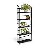Black Metal Outdoor Patio Plant Stand 5 Tier Shelf Unit