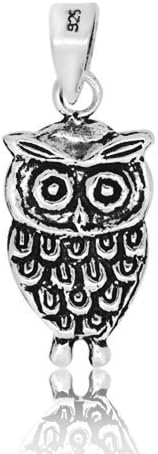 Everbling Lovely Owl Pendant 925 Sterling Silver with 18" Silver Chain Necklace