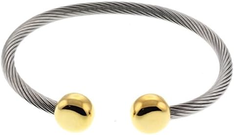 GSG 9 Stainless Steel Twist Rope Style Bangle Bracelet with High Shine Golden Ball Tip